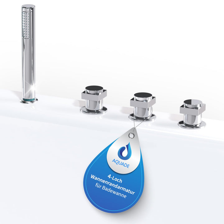 AQUADE Badewannenarmatur mit Handbrause Modell: Wannenrandarmatur 4 Loch | Mischbatterie Badewanne m