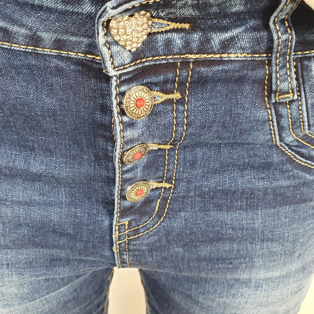 Jewelly Stretch Jeans| im Baggy Boyfriend Schnitt| Damen Hose mit dekorativer Knopfleiste| Perfekter
