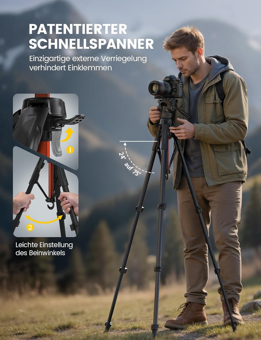 Lamicall Stativ Kamera, Kamerastativ Tripod - [Patentierte Schnellöffnung] Super Stabiles Camera Tri