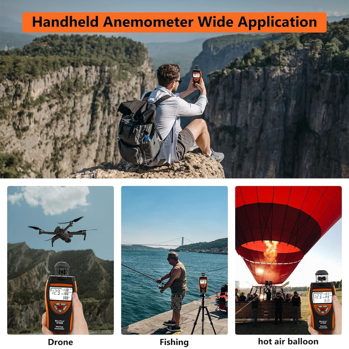 HoldPeak 8806 Windmesser, digital, Windgeschwindigkeit, Meterware, 4 Cups Windgeschwindigkeit, 0,7 ~