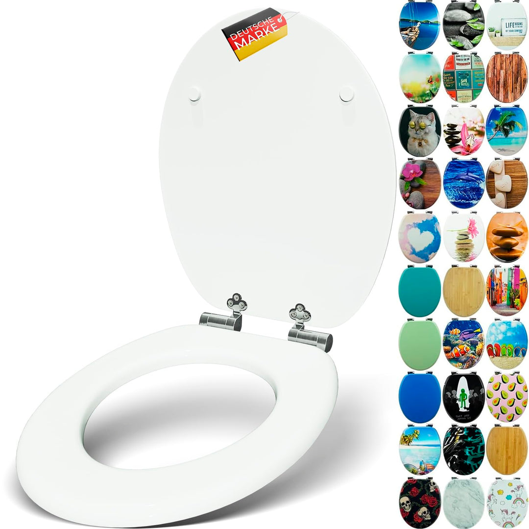 Premium WC Sitz mit Absenkautomatik – hochwertige Toilettendeckel aus Holz, viele bunte Motive, hohe