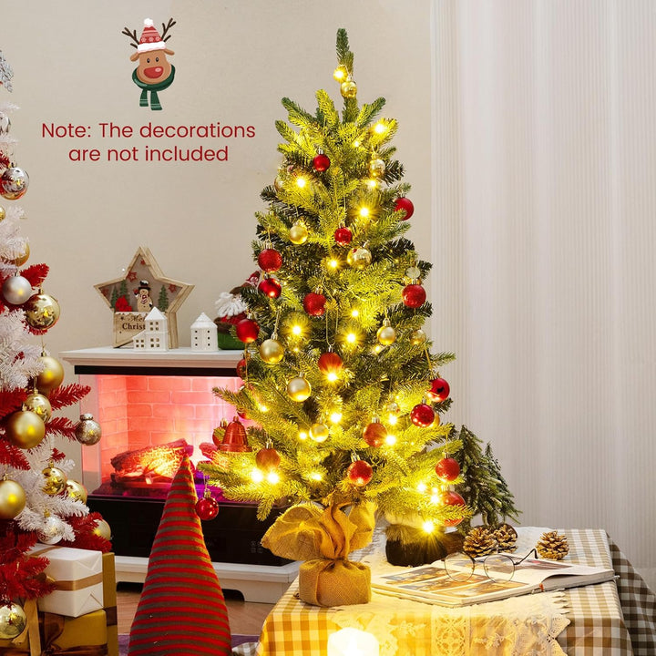 KOMFOTTEU 90 cm Künstlicher Weihnachtsbaum Mini mit Timer, Tisch Christbaum mit LED-Lichtern & 363 Z