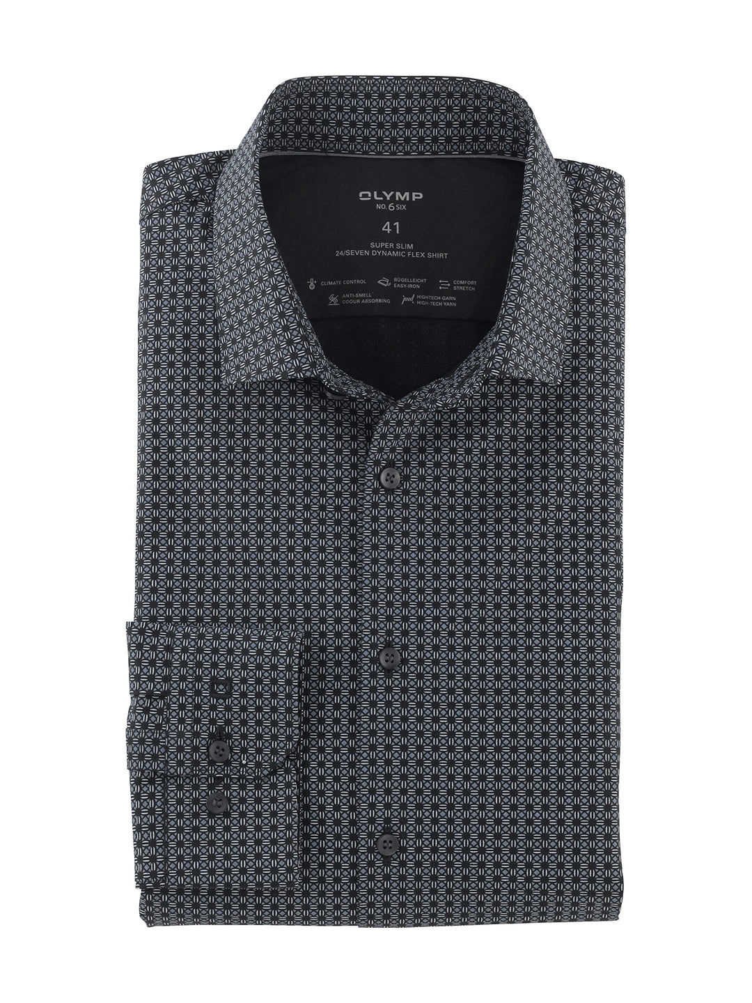 OLYMP Herren Businesshemd Langarm No. Six 24/Seven,Rotationsdruck,super Slim,Modern Kent 37 Schwarz