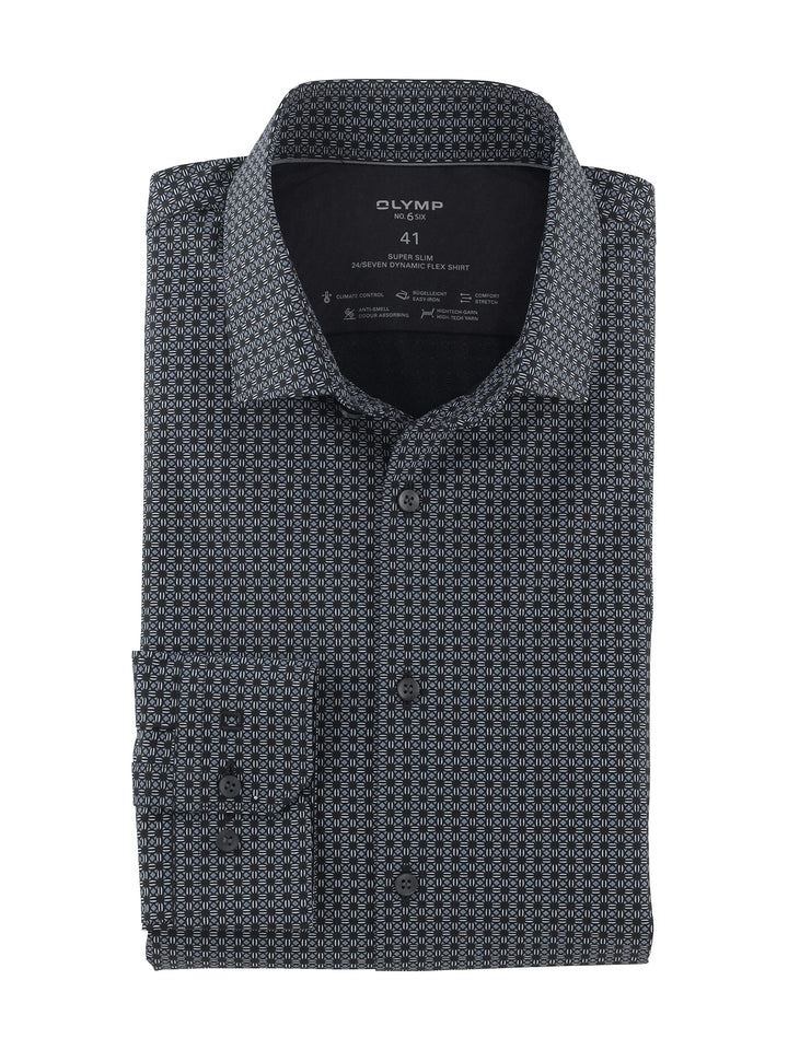 OLYMP Herren Businesshemd Langarm No. Six 24/Seven,Rotationsdruck,super Slim,Modern Kent 37 Schwarz