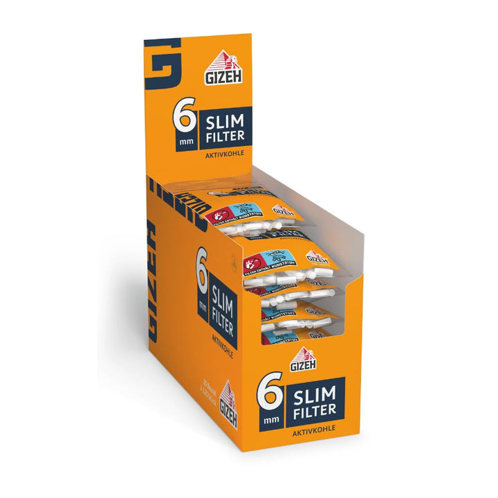GIZEH Slim Filter Aktivkohle 6 mm Durchmesser – 20er Pack á 120 Filter in 15 mm Länge - Aktivkohle F