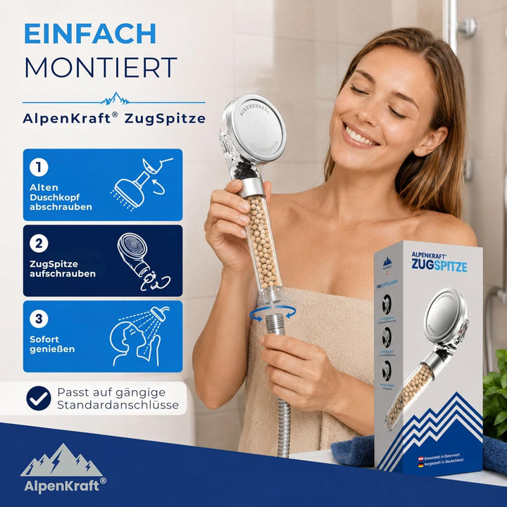 ALPENKRAFT - ZugSpitze Made in Germany Duschkopf wassersparend druckerhöhend