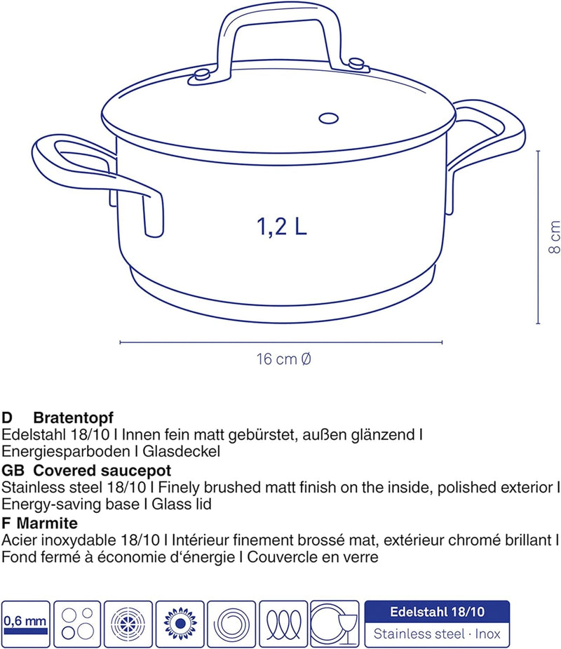 Kela 10171 Flavoria Bratentopf, 18/8 Stainless Steel, 1.2 liters, Edelstahl 1,2 l, 1,2 l