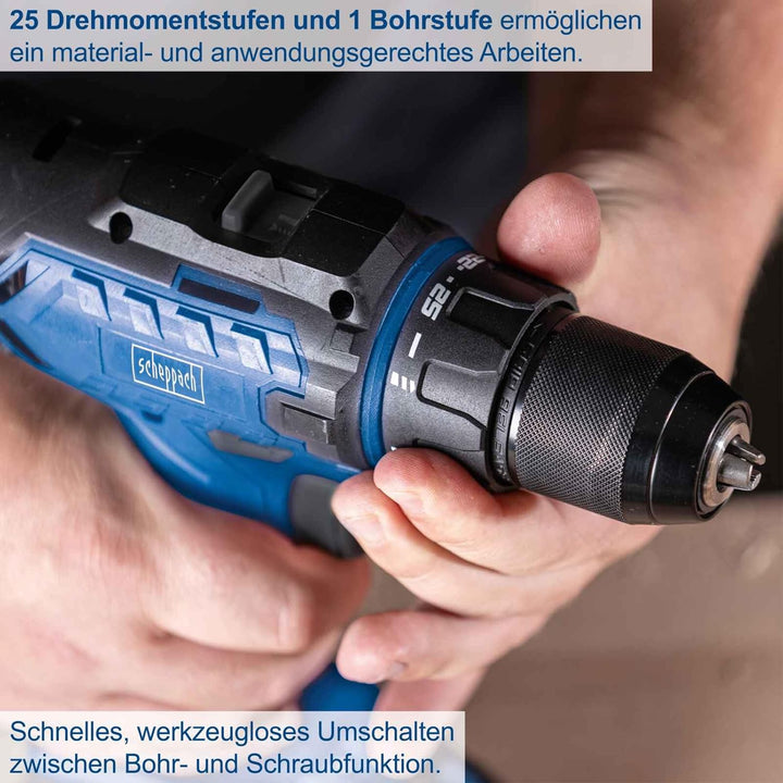 Scheppach Akku-Bohrschrauber C-DD45-X 20V Akkuschrauber | Drehmoment 45Nm | Bohrfutter 1,5-13mm | Dr