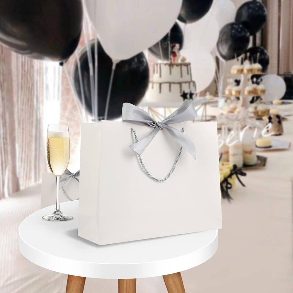 Geschenktüte mit Schleife,Geschenktüte Weiss,Geschenktaschen für Geburtstag, Hochzeit, Festivalfeier