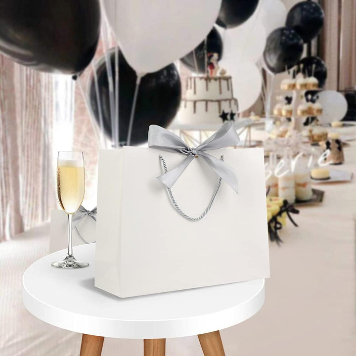 Geschenktüte mit Schleife,Geschenktüte Weiss,Geschenktaschen für Geburtstag, Hochzeit, Festivalfeier