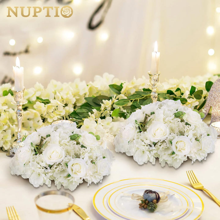 NUPTIO Blumenkugel Arrangement Strauss 10 Stück 40cm Durchmesser Weiss Gefälschte Blumen Rosen Kugel