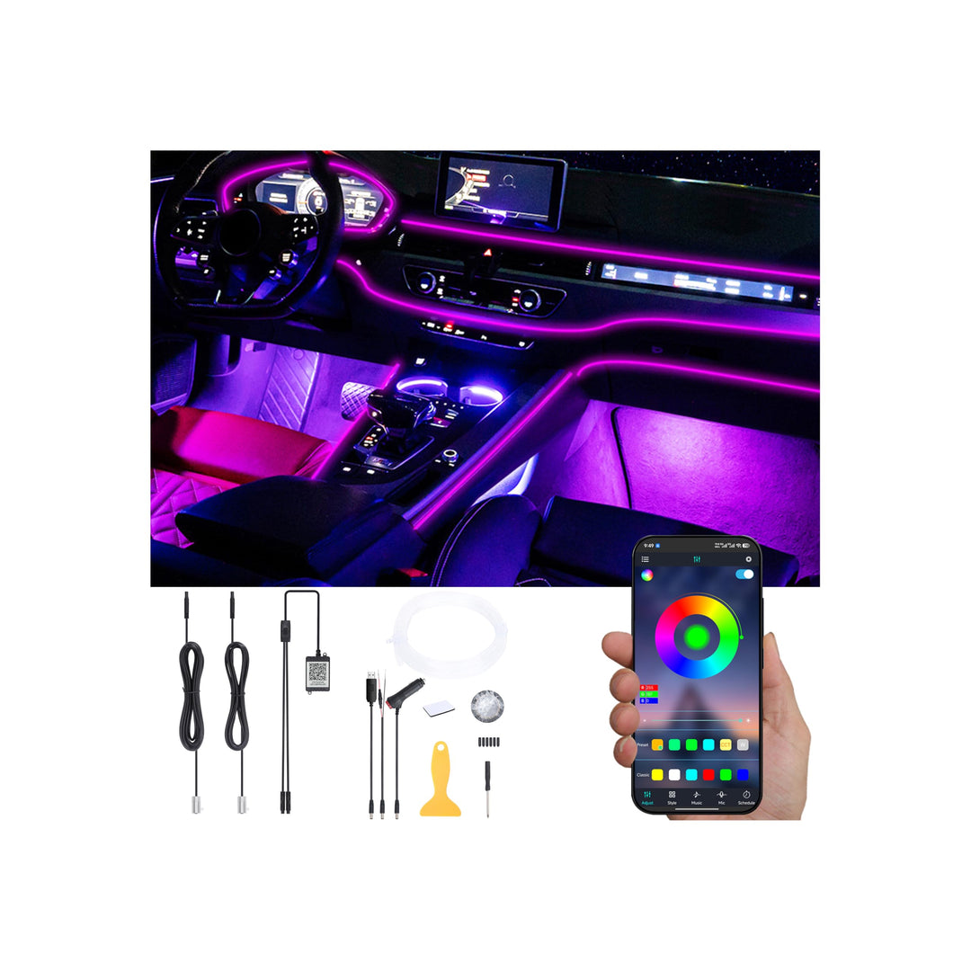 Auto Umgebungsbeleuchtung Glasfaser 64 Farben Musik Sound Aktiv mit APP Steuerung Auto Dekorative At