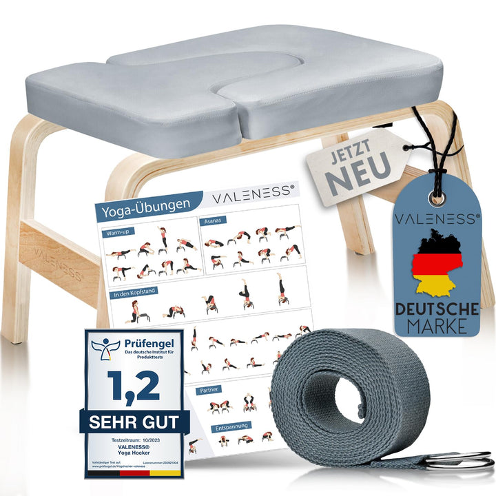 Yoga Kopfstandhocker - Hochwertiger Yoga Hocker inkl. Yogagurt, Yogablock & Übungsposter - Yoga Stuh