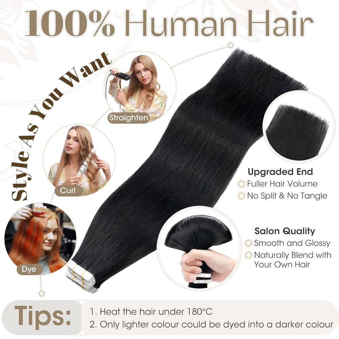 Elailite Tape Extensions Haarverlängerung - 20Stück Tape in Extensions Echthaar - Remy Real Human Ha