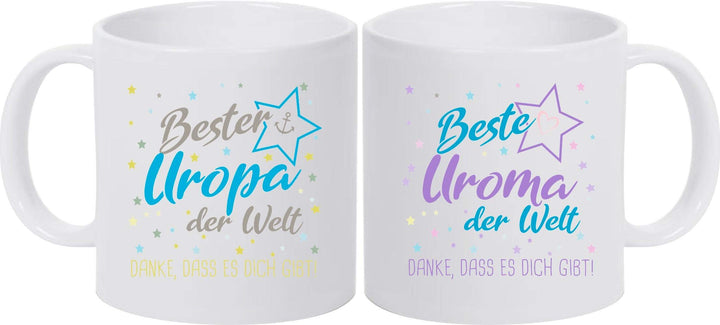 ShirtInStyle, Tassenset Beste Uroma, Bester Uropa der Welt, Danke das es Dich gibt! Farbe weiss Tass