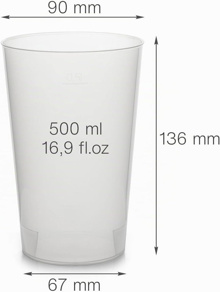 Octopus 25x Mehrwegbecher 500ml, Plastikbecher aus bruchsicherem Kunststoff, Plastik Trinkbecher für