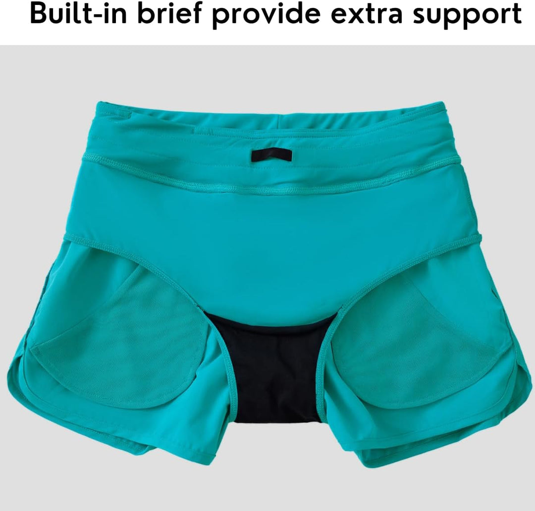 WILLIT Damen 3" Badeshorts Badehose Schwimmen Boardshorts mit Kurzliner Taschen Schnelltrockner UVA