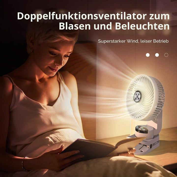 20000mAh Mini USB Clip Ventilator mit akku,3 in 1 Clip Fan Tischventilator mit Led Anzeige, 360°Dreh