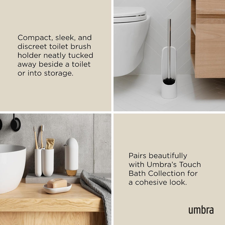 Umbra Touch Toilettenbürstenhalter mit Behälter, Weiss | Gewichtete Basis, platzsparend fürs Bad, le