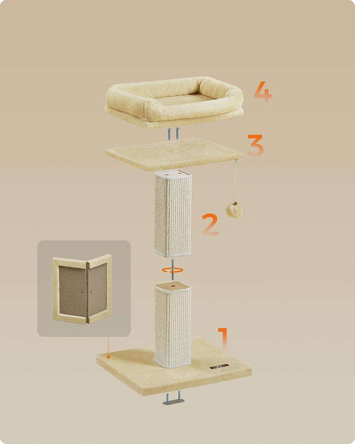Feandrea Kratzbaum, Katzenbaum mit 40 x 30 cm Plattform aus Plüsch, Kratzstamm, Katzenkratzbaum, 71