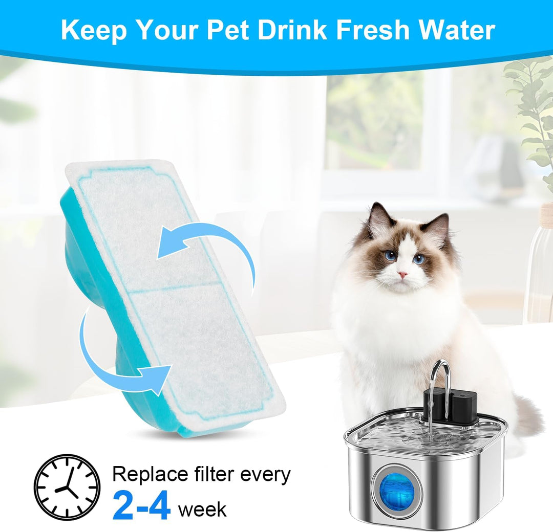Katzenbrunnen Kabellos Filter: 3.2L Trinkbrunnen für Katze Edelstahl Filter, Aktivkohle-Baum-Ionensc
