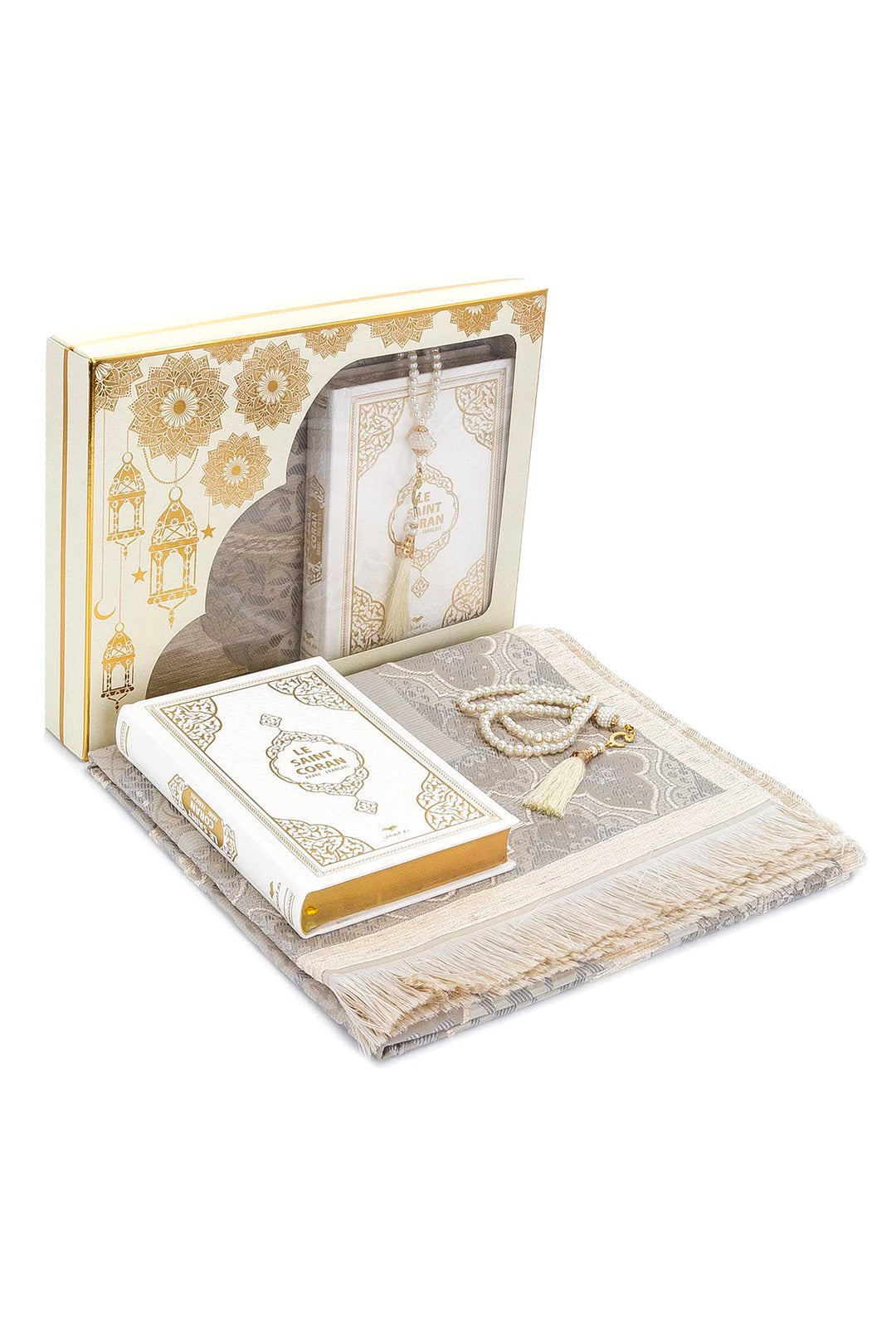 ihvan online Gebet Geschenkbox für Hadsch und Umrah, Gebetsteppich, Perlen, Koran mit französischer