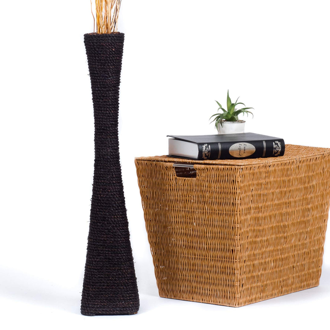 Leewadee Bodenvase für Dekozweige hohe Standvase Design Holzvase, Wasserhyazinthe, 70 cm, Schwarz 70
