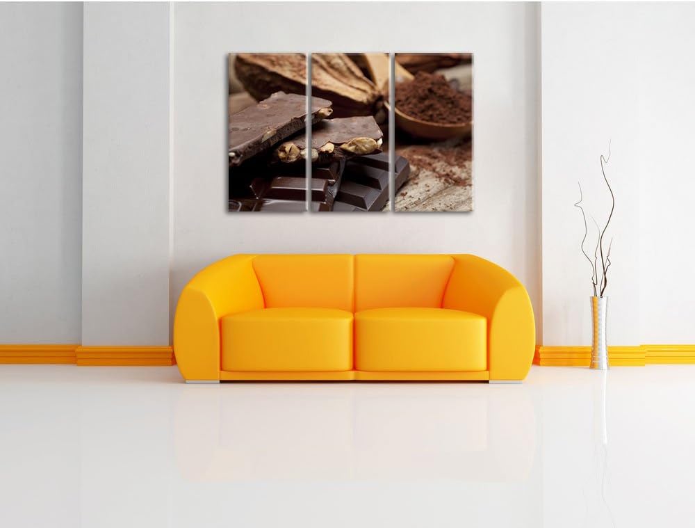 Pixxprint Leckere Schokolade als Leinwandbild | Grösse: 3 Teilig (120x80) | Wandbild| Kunstdruck | f