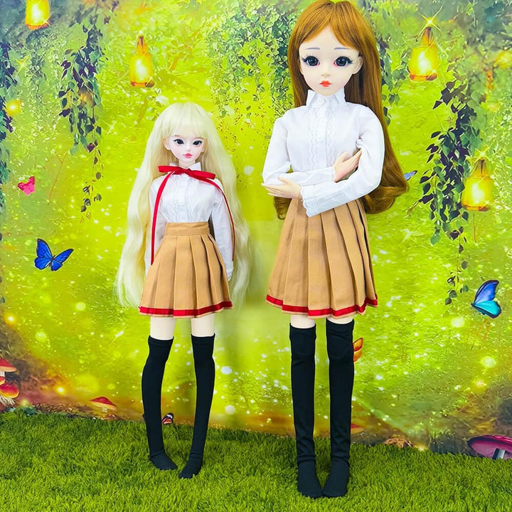 niannyyhouse 1/3 1/4 BJD Puppen Kleidung Khaki Mantel Weiss Hemd Faltenrock Socken Schuluniform Outf