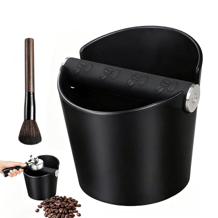 Klopfbehälter mit Barista-Bürste, Kaffeesatz-Auffangbehälter für Siebträger, stossdämpfendes Design,