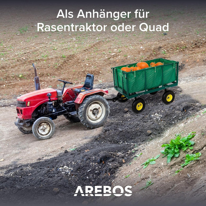 Arebos Bollerwagen | Gartenwagen | mit Profilreifen | 550kg belastbar | faltbar | grün | herausnehmb