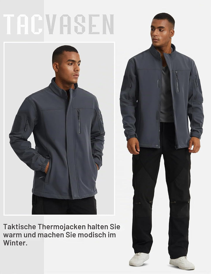 TACVASEN Herren Softshell Jacke Winddichte Warme Fleece Outdoorjacke Übergangsjacke mit Reissverschl