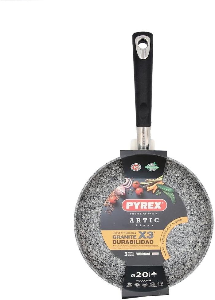 Pyrex Pfanne aus Aluminium, 20 cm, vollständige Induktion, dreilagige Antihaftbeschichtung, lange Ha