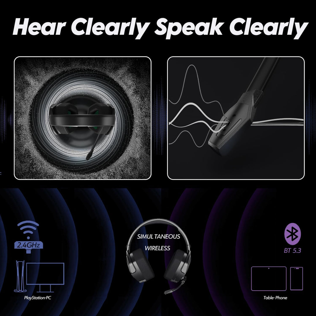 NUBWO G06 Wireless Gaming Headset für PS5, PS4, PC, Rauschunterdrückung über Ohr-Gaming-Kopfhörer mi