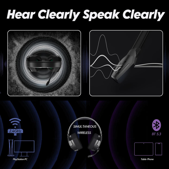 NUBWO G06 Wireless Gaming Headset für PS5, PS4, PC, Rauschunterdrückung über Ohr-Gaming-Kopfhörer mi