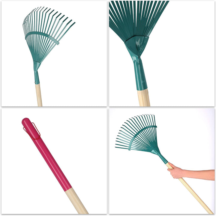KADAX Rechen, Laubrechen für Damen, Harke mit langem Stiel aus Holz, Laubfächer für Garten, Bequeme