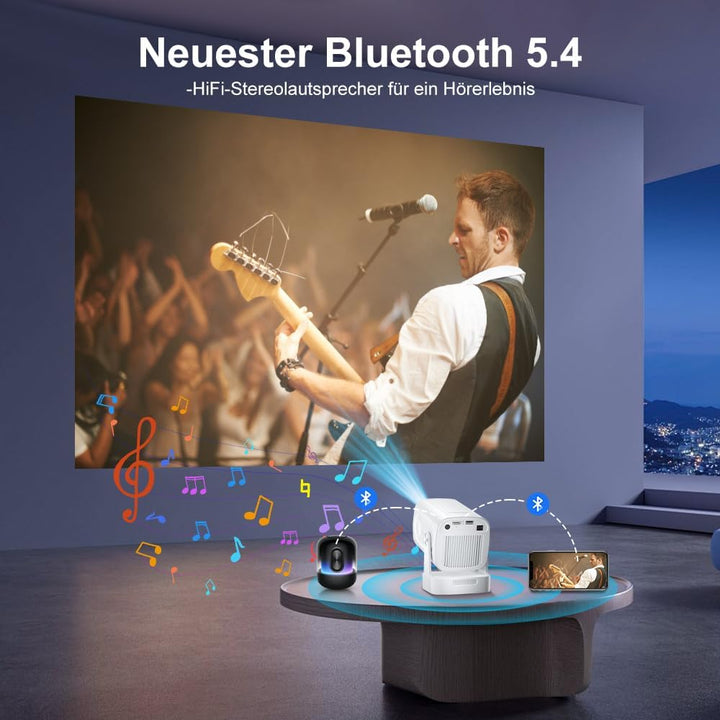 Beamer 4K HY260pro,Mini Beamer heimkino mit WiFi 6 Bluetooth 5.4,1080P Full HD mit Android TV,180° R