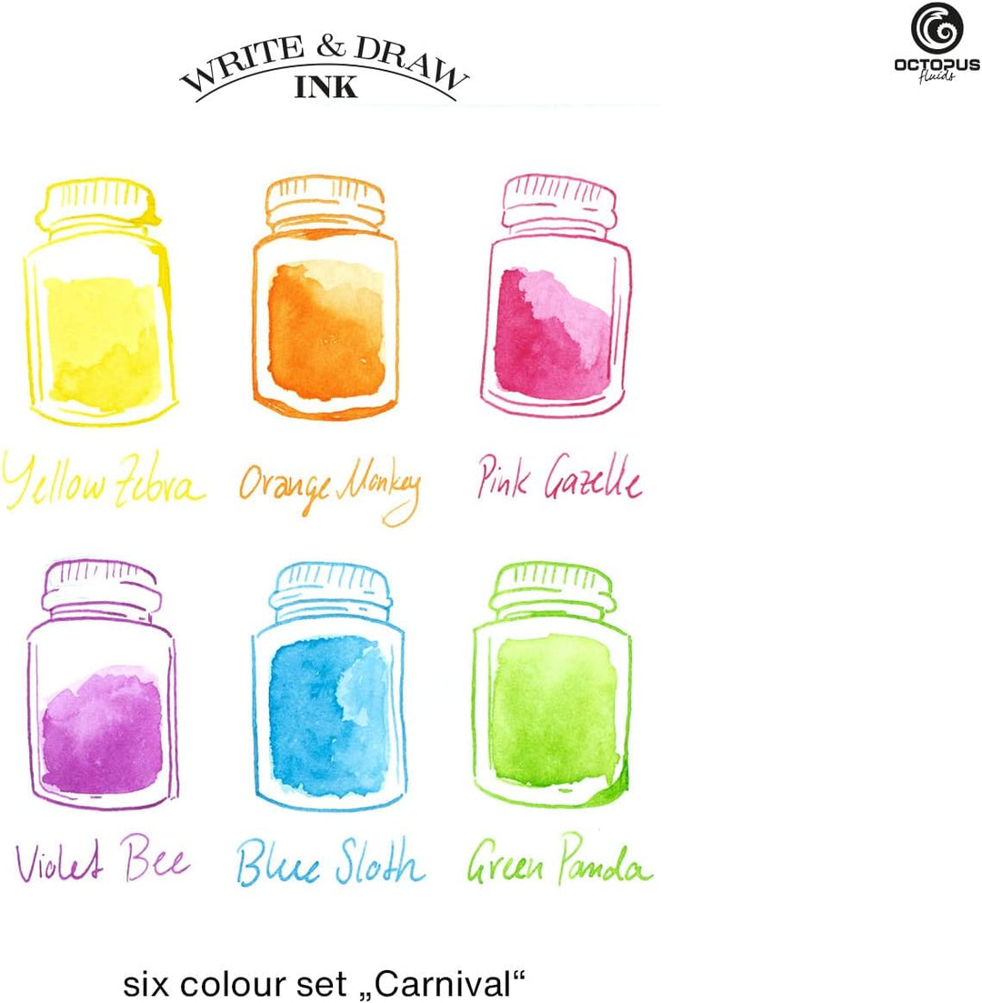 Octopus Write and Draw Ink Set CARNIVAL, wasserfeste Tinte zum Schreiben und Zeichnen, Kalligraphiet