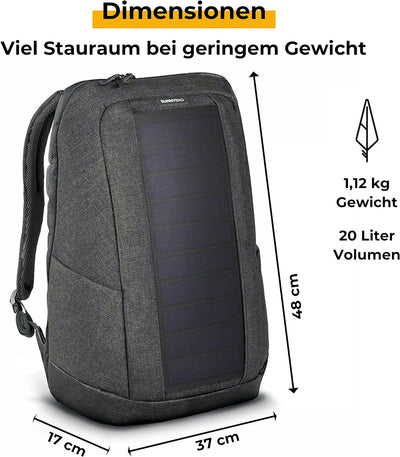 SUNNYBAG Iconic Solar-Rucksack mit integriertem 7 Watt Solar-Panel | USB-Anschluss | Wireless-Chargi