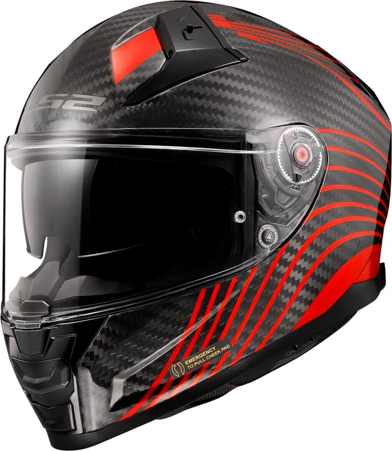 LS2, Integraler Motorradhelm VECTOR II CARBON FLUX Gloss Red, XS, XS