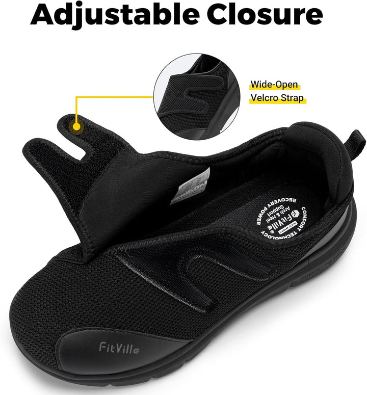 FitVille Diabetiker Schuhe Herren Extra Weite Einstellbar Walking Schuhe für Fussschwellung erweiter