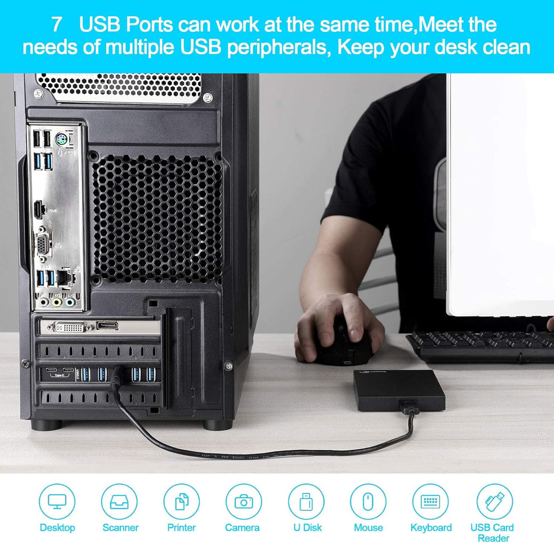 ULANSEN PCI-E-auf-7-Port-(Typ C (2), Typ A (5)) USB 3.0 HUB, Interne Erweiterungskarte, Contronller-