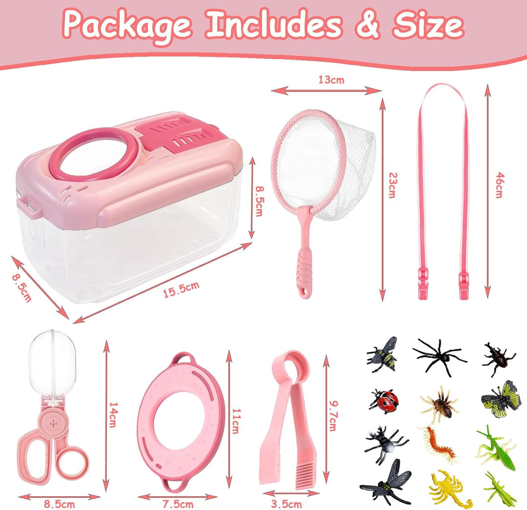 Entdecker Set für Kinder ab 4, 17 Stück Forscherset für Kinder, Insektenbox mit Lupe, Kinderlupe, In