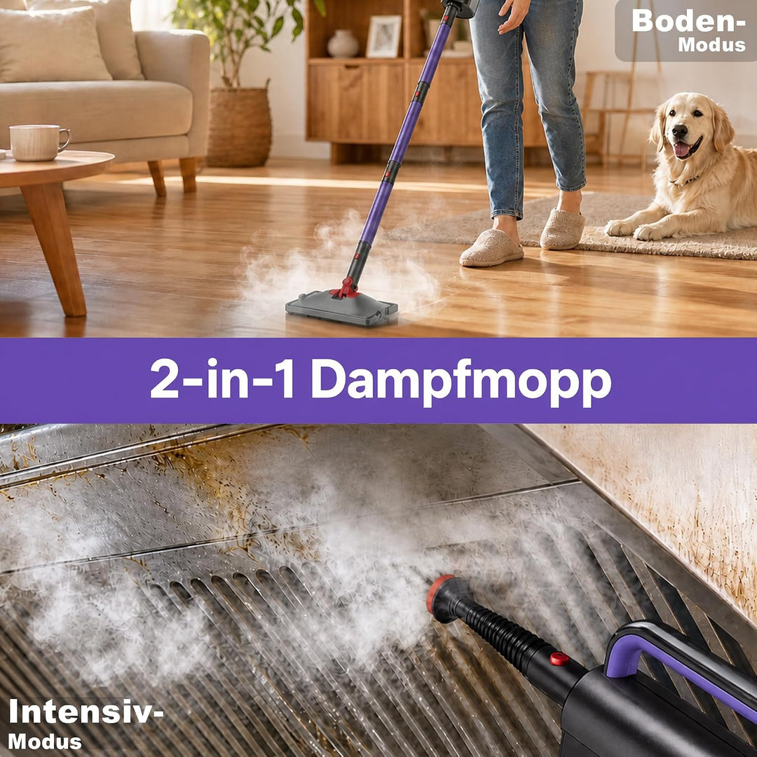 2-in-1 Dampfreiniger,1500W Handgerät,15s Aufheizung | 15s Aufheizung, 8+4 Zubehörteile,5m Kabel &amp; Dr