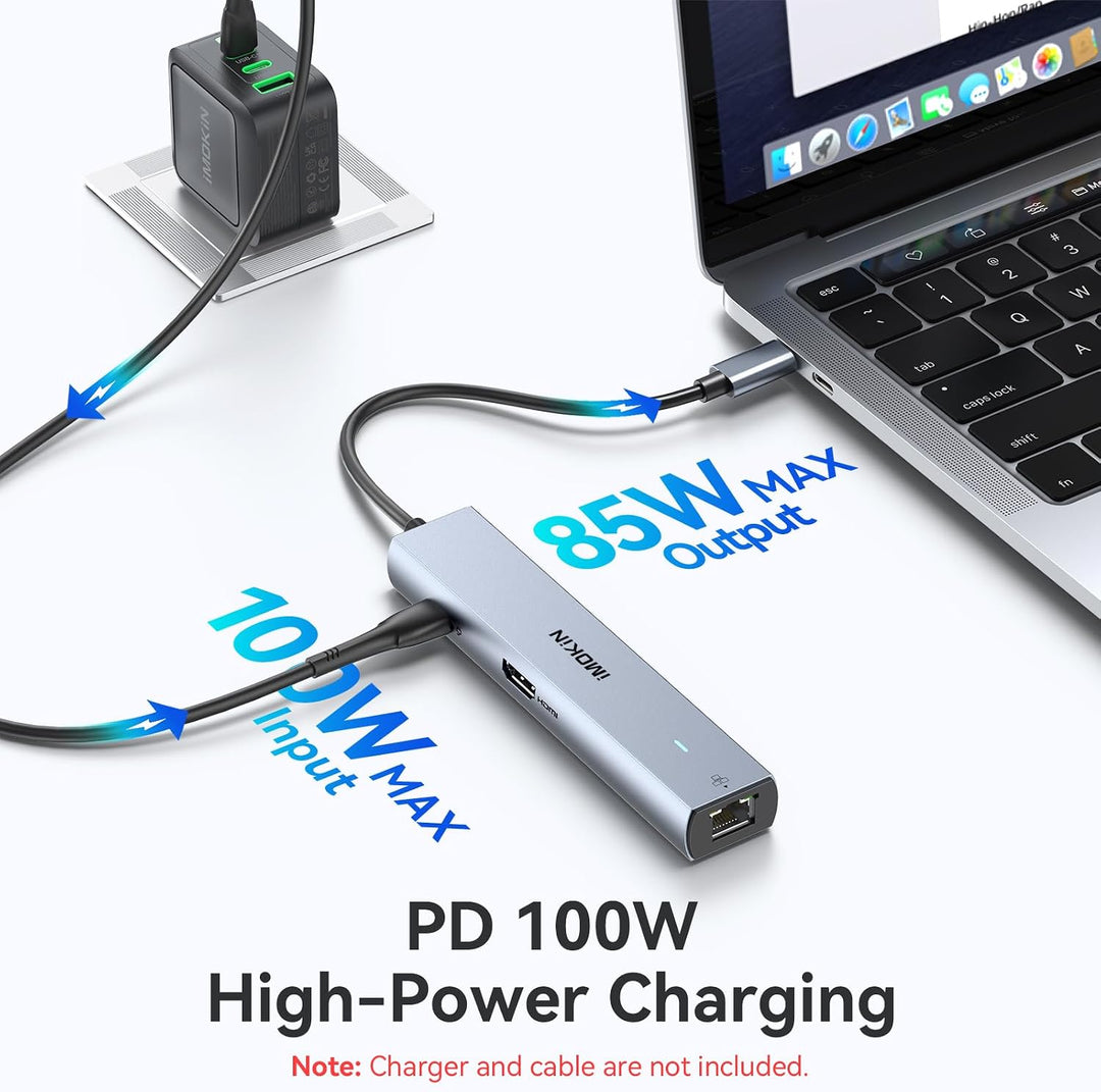MOKIN USB C HUB, 7 in 1 USB C Adapter mit 4K@60HZ HDMI, Ethernet, 3*USB-C 3.1 Ports und 1*USB-A Date