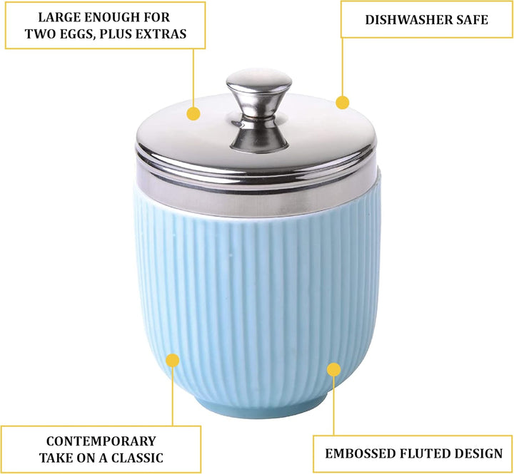 BIA - Eierkocher aus Porzellan I Set mit 2 Eierkochern in Celadonblau mit geprägtem geriffeltem Desi