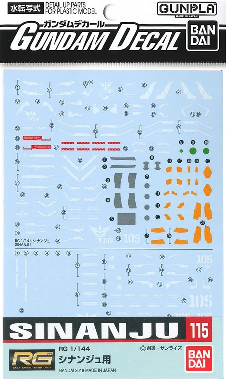 BANDAI - Model Kit Gunpla - Gundam Decal 115 RG Sinanju 1/144 - GunplaGunpla