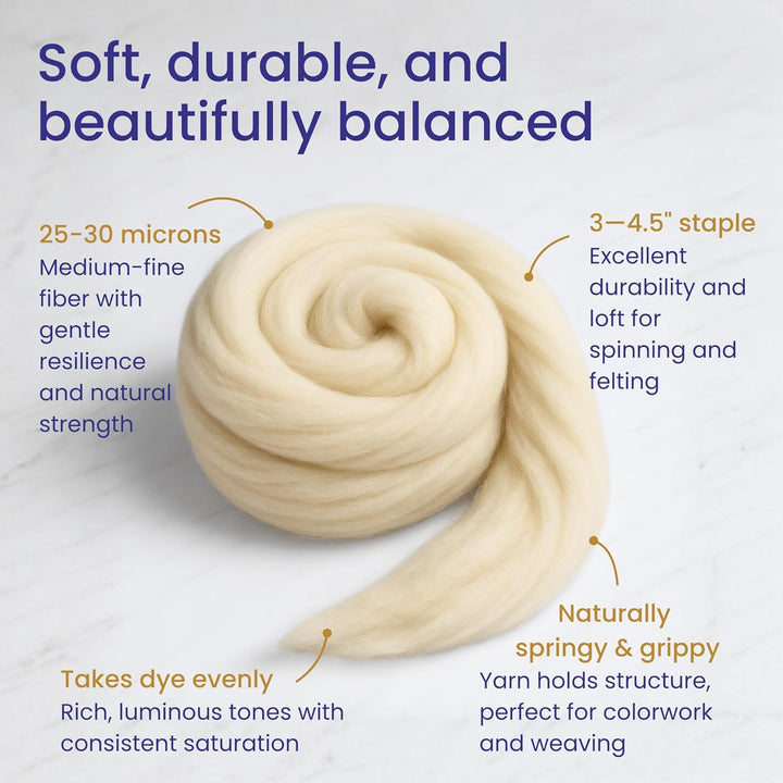 Revolution Fibers Corriedale Wolle Roving 473 g zum Spinnen, weiches grobes Jumbo-Garn für Armstrick