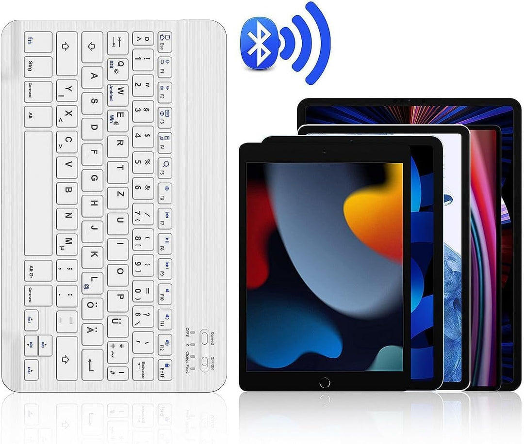 Deutsche Bluetooth QWERTZ Tastatur für iPad 10/10.2, Air 11/13, Samsung Galaxy Tab, Xiaomi Pad, Leno