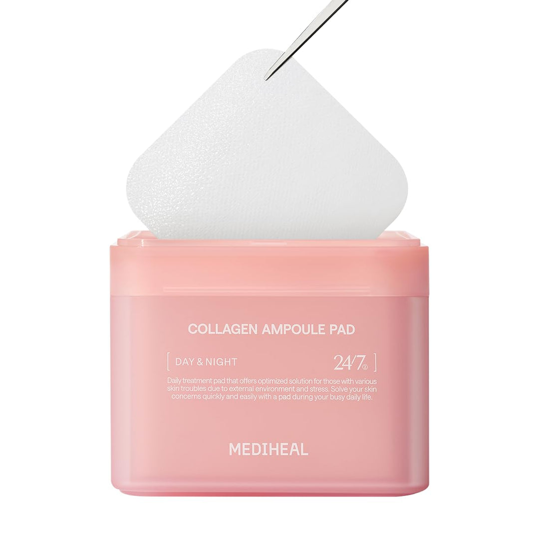 MEDIHEAL Collagen Ampoule Pad – Square Cotton Facial Toner Pads Collagen & Ceramide - Skin Firming &